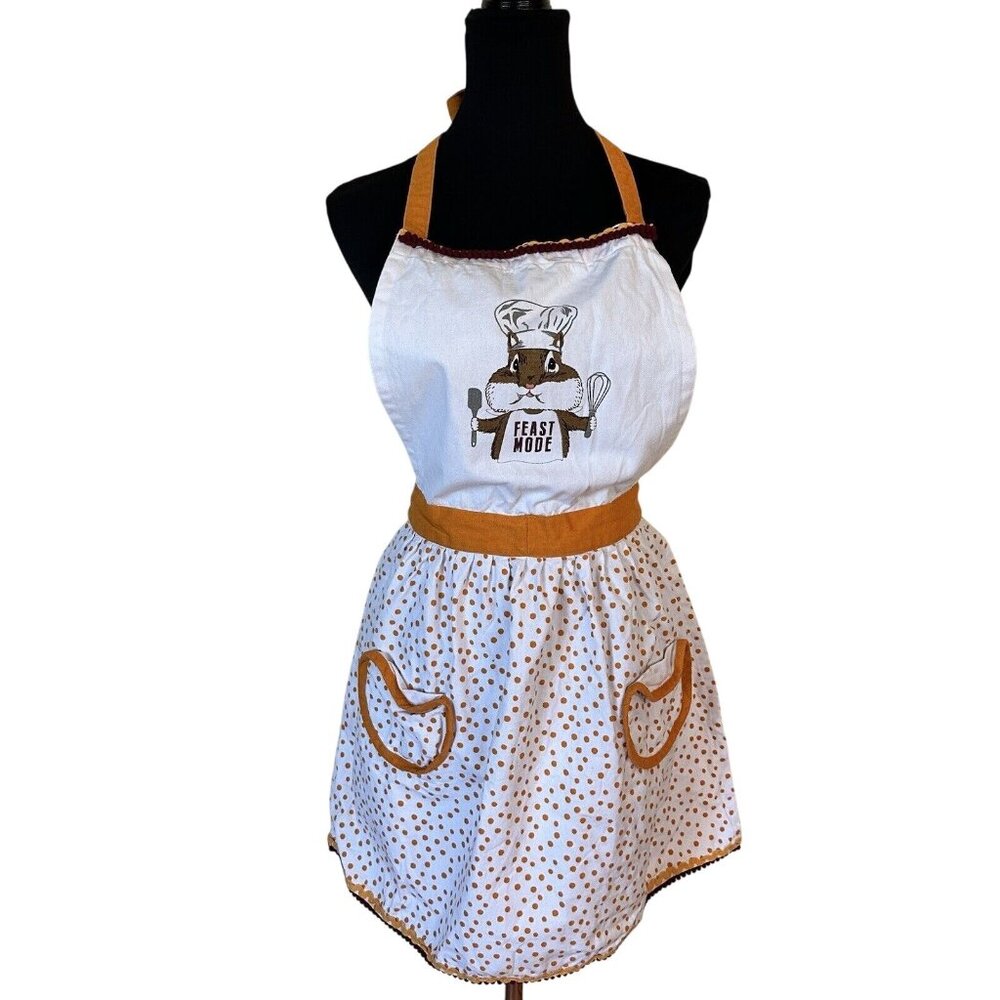 Chipmunk Orange Ladies Kitchen Apron Preowned 100% Cotton Paper Source
